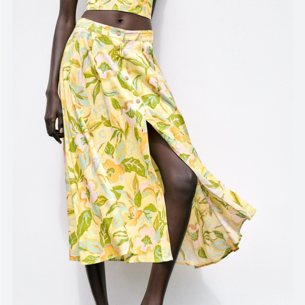 Zara NWT printed linen blend midi skirt 8351/038 - Picture 2 of 6